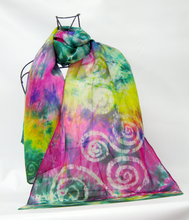 Load image into Gallery viewer, Silk Scarf Celtic Green Magenta Carnival
