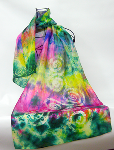 Silk Scarf Celtic Green Magenta Carnival