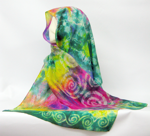 Silk Scarf Celtic Green Magenta Carnival