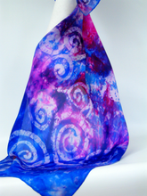 Load image into Gallery viewer, Silk Scarf Blue Purple Pink spiral
