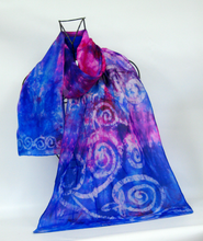 Load image into Gallery viewer, Silk Scarf Blue Purple Pink spiral
