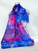 Load image into Gallery viewer, Silk Scarf Blue Purple Pink spiral
