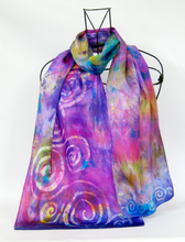 Load image into Gallery viewer, Silk Satin Scarf Celtic Lilac Rainbow
