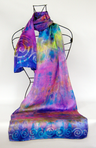 Silk Satin Scarf Celtic Lilac Rainbow