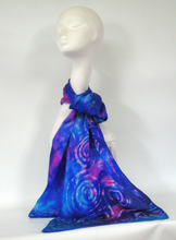 Load image into Gallery viewer, A Hand Painted Silk Satin Scarf Celtic Blue Pink Haze
