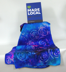 A Hand Painted Silk Satin Scarf Celtic Blue Pink Haze