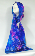 Load image into Gallery viewer, A Hand Painted Silk Satin Scarf Celtic Blue Pink Haze
