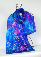 Load image into Gallery viewer, A Hand Painted Silk Satin Scarf Celtic Blue Pink Haze
