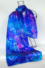 Load image into Gallery viewer, A Hand Painted Silk Satin Scarf Celtic Blue Pink Haze
