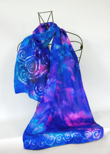 Load image into Gallery viewer, A Hand Painted Silk Satin Scarf Celtic Blue Pink Haze
