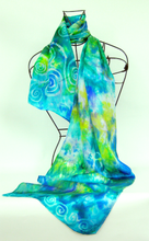 Load image into Gallery viewer, Silk Satin Scarf Celtic Spring Garden Greens
