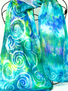 Silk Satin Scarf Celtic Spring Garden Greens