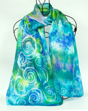 Load image into Gallery viewer, Silk Satin Scarf Celtic Spring Garden Greens
