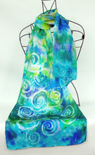 Load image into Gallery viewer, Silk Satin Scarf Celtic Spring Garden Greens
