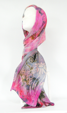 Load image into Gallery viewer, Silk Satin Scarf Celtic Floral Pinks and Greys
