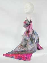 Load image into Gallery viewer, Silk Satin Scarf Celtic Floral Pinks and Greys
