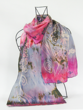 Load image into Gallery viewer, Silk Satin Scarf Celtic Floral Pinks and Greys
