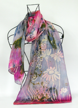 Load image into Gallery viewer, Silk Satin Scarf Celtic Floral Pinks and Greys
