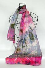 Load image into Gallery viewer, Silk Satin Scarf Celtic Floral Pinks and Greys
