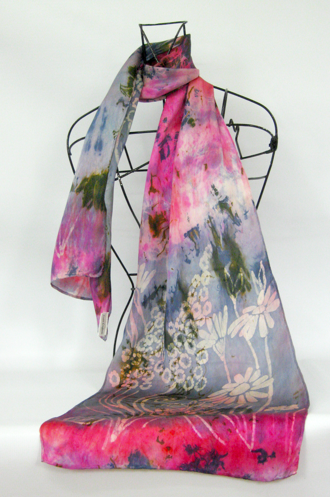 Silk Satin Scarf Celtic Floral Pinks and Greys