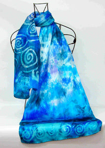 Silk Satin Scarf Celtic Teal Ocean