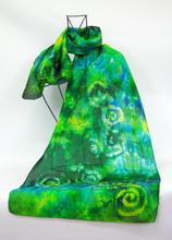 Load image into Gallery viewer, Hand Painted Silk Scarf Celtic Emerald Jewels
