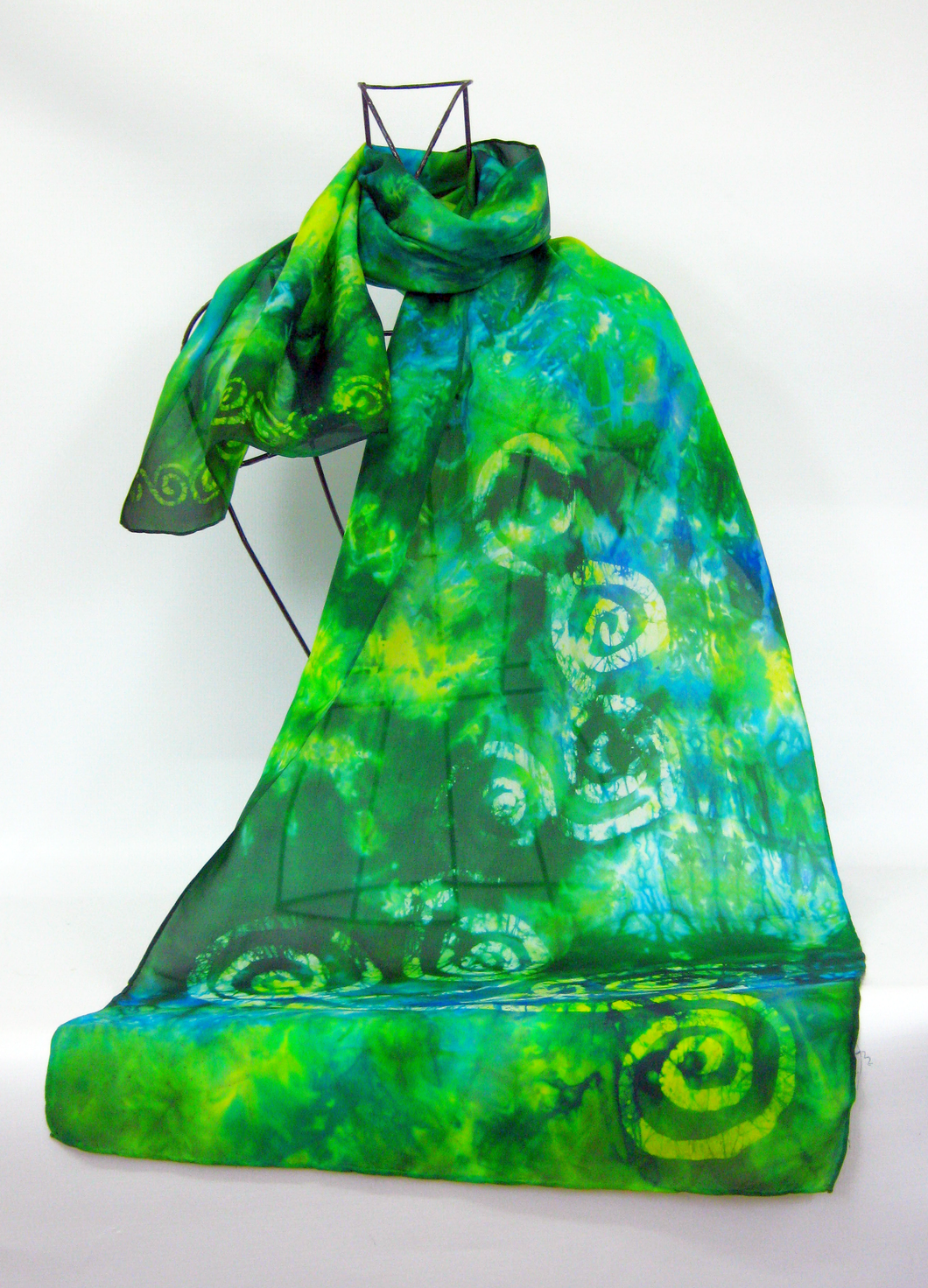 Hand Painted Silk Scarf Celtic Emerald Jewels