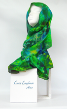 Load image into Gallery viewer, Hand Painted Silk Scarf Celtic Emerald Jewels
