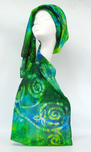 Load image into Gallery viewer, Hand Painted Silk Scarf Celtic Emerald Jewels
