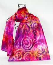 Load image into Gallery viewer, Silk Scarf Hand Painted Celtic Crimson Sunset
