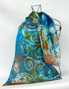 Silk Scarf Celtic Teal Turquoise and Rust