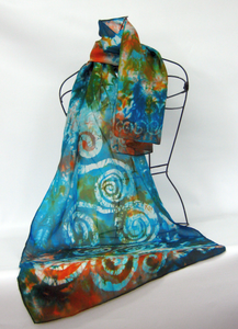 Silk Scarf Celtic Teal Turquoise and Rust