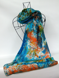 Silk Scarf Celtic Teal Turquoise and Rust