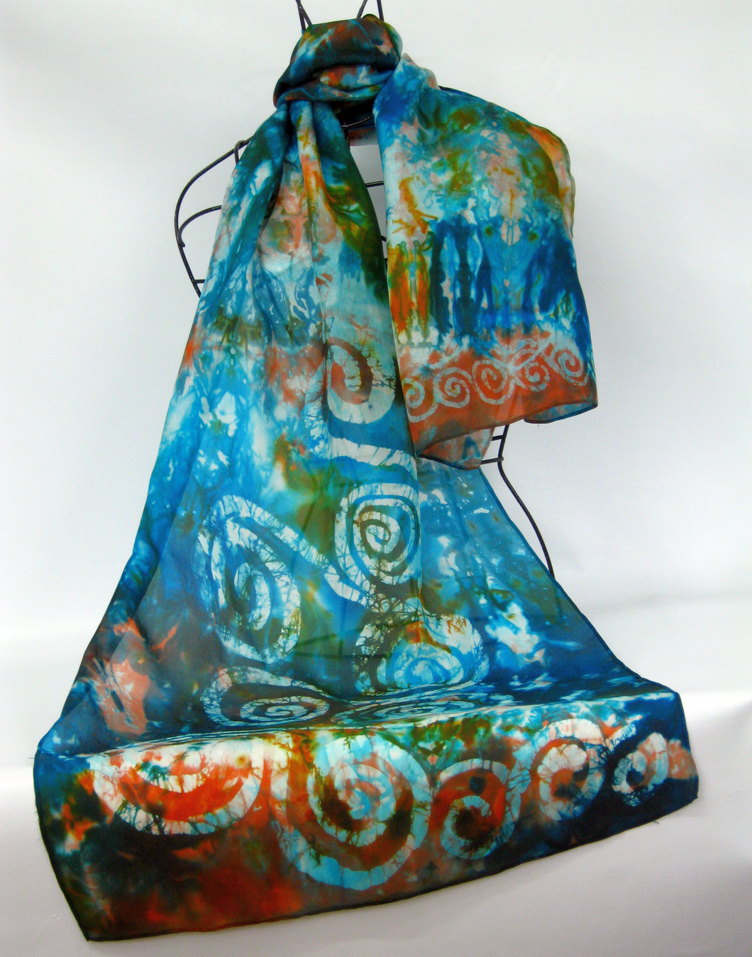 Silk Scarf Celtic Teal Turquoise and Rust