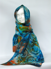 Load image into Gallery viewer, Silk Scarf Celtic Teal Turquoise and Rust
