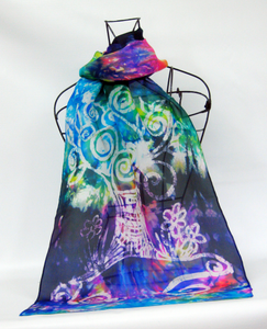 A Hand Painted Silk Scarfl Celtic Aurora Tree of Life