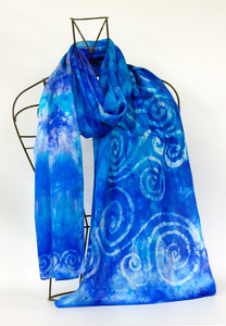 A Hand Painted Silk Satin Scarf Celtic blue skies