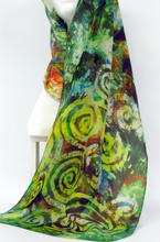 Load image into Gallery viewer, Silk Scarf Celtic Earthy Greens
