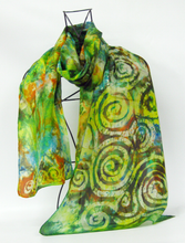 Load image into Gallery viewer, Silk Scarf Celtic Earthy Greens
