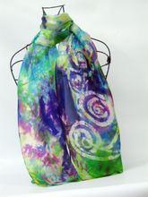 Load image into Gallery viewer, Silk Scarf Light Weight Celtic Green Water Garden
