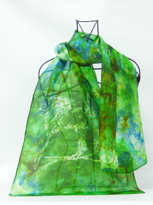 Silk Scarf Light Weight Green Finch