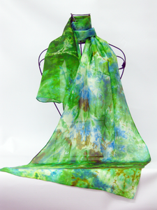 Silk Scarf Light Weight Green Finch