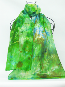 Silk Scarf Light Weight Green Finch