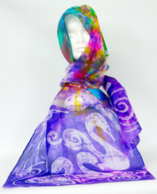 Load image into Gallery viewer, Silk Scarf Light weight Habotai The Purple Swan
