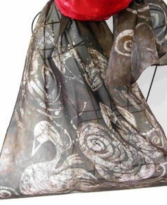 Silk Habotai Shawl Red and Brown Swans