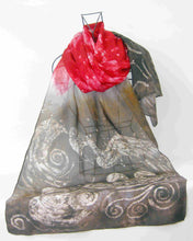 Load image into Gallery viewer, Silk Habotai Shawl Red and Brown Swans
