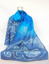 Load image into Gallery viewer, Large Silk Shawl Turquoise Blue Swans
