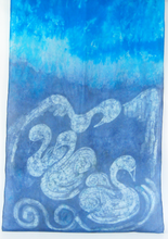 Load image into Gallery viewer, Large Silk Shawl Turquoise Blue Swans
