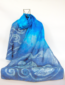 Large Silk Shawl Turquoise Blue Swans