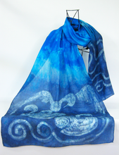 Load image into Gallery viewer, Large Silk Shawl Turquoise Blue Swans
